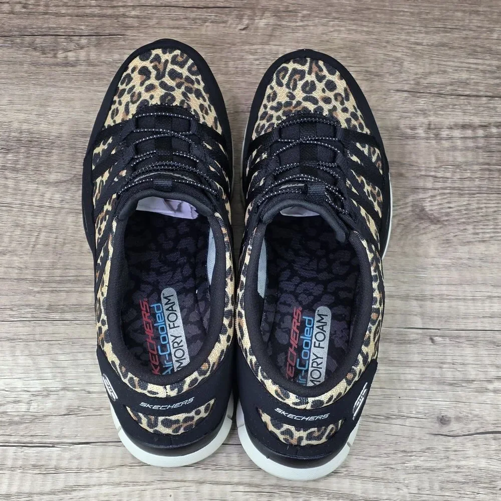 Skechers Gratis Wild Vibes Women's Sz 10 Black Brown Leopard Print Slip On Shoes